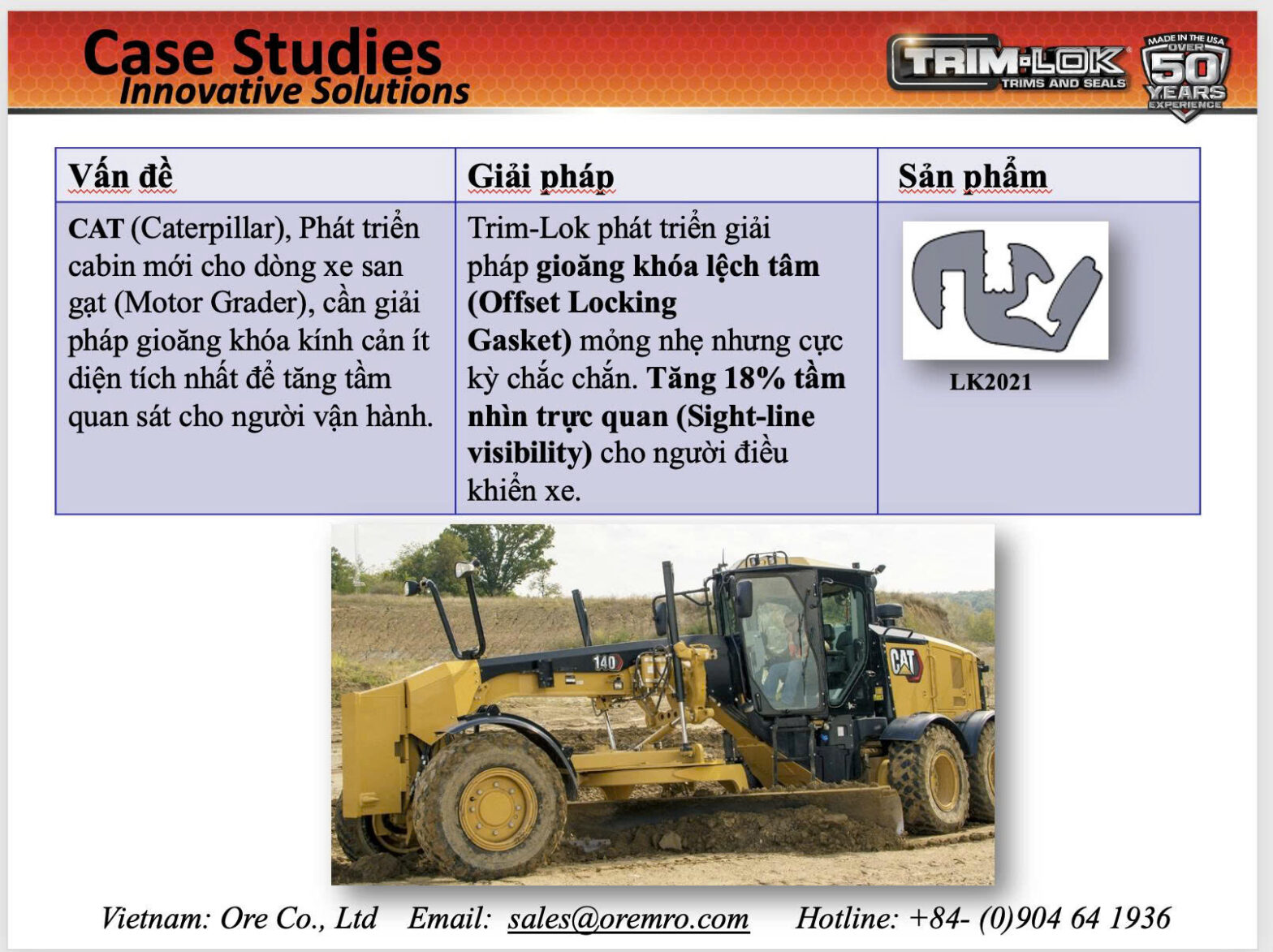 Case study series: Gioăng trimlok và Tăng tầm nhìn cabin xe san gạt (CAT) Caterpillar